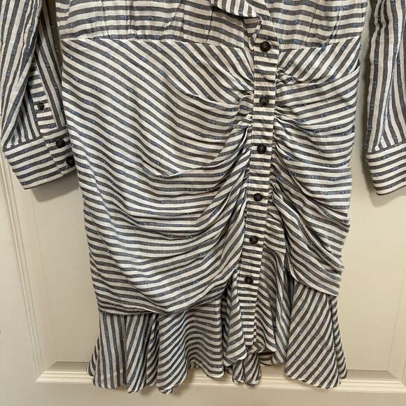 Veronica Beard Kai Mini Dress Blue White Stripe Swiss Dot Ruffle Size 4 - Picture 5 of 14